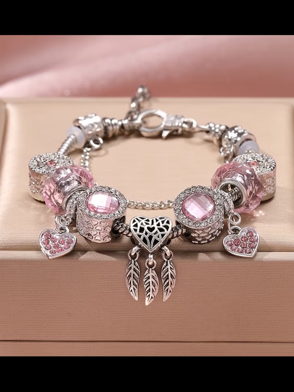 Affordable Fashion Finds Silver Bracelet with Pink Crystal Charms